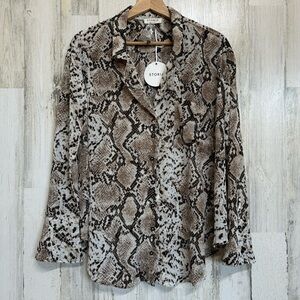 Storia Snake Print Button Front Blouse Size S Relaxed Fit Long Sleeve